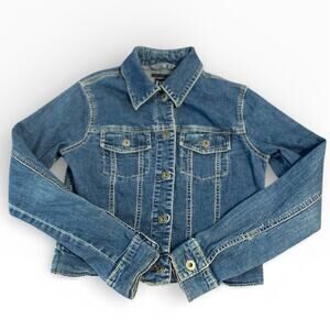 Gap Women's Classic Jean Jacket XS Stretch Blue Denim Button Up Adjust Waist